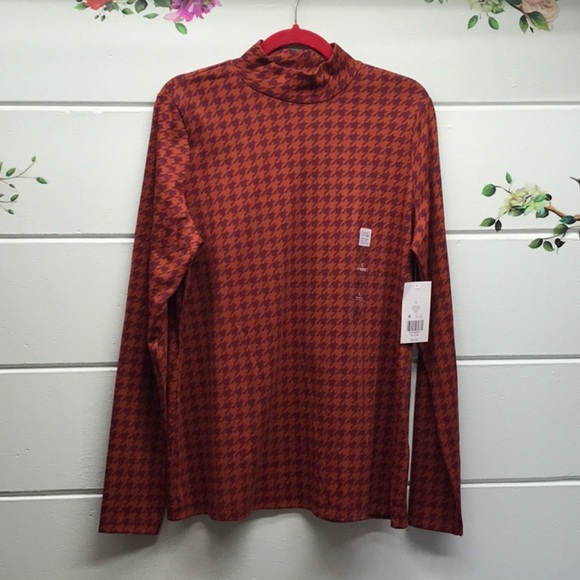 Brown Long Sleeve Tee with Mock Turtleneck - Picture 1 of 3
